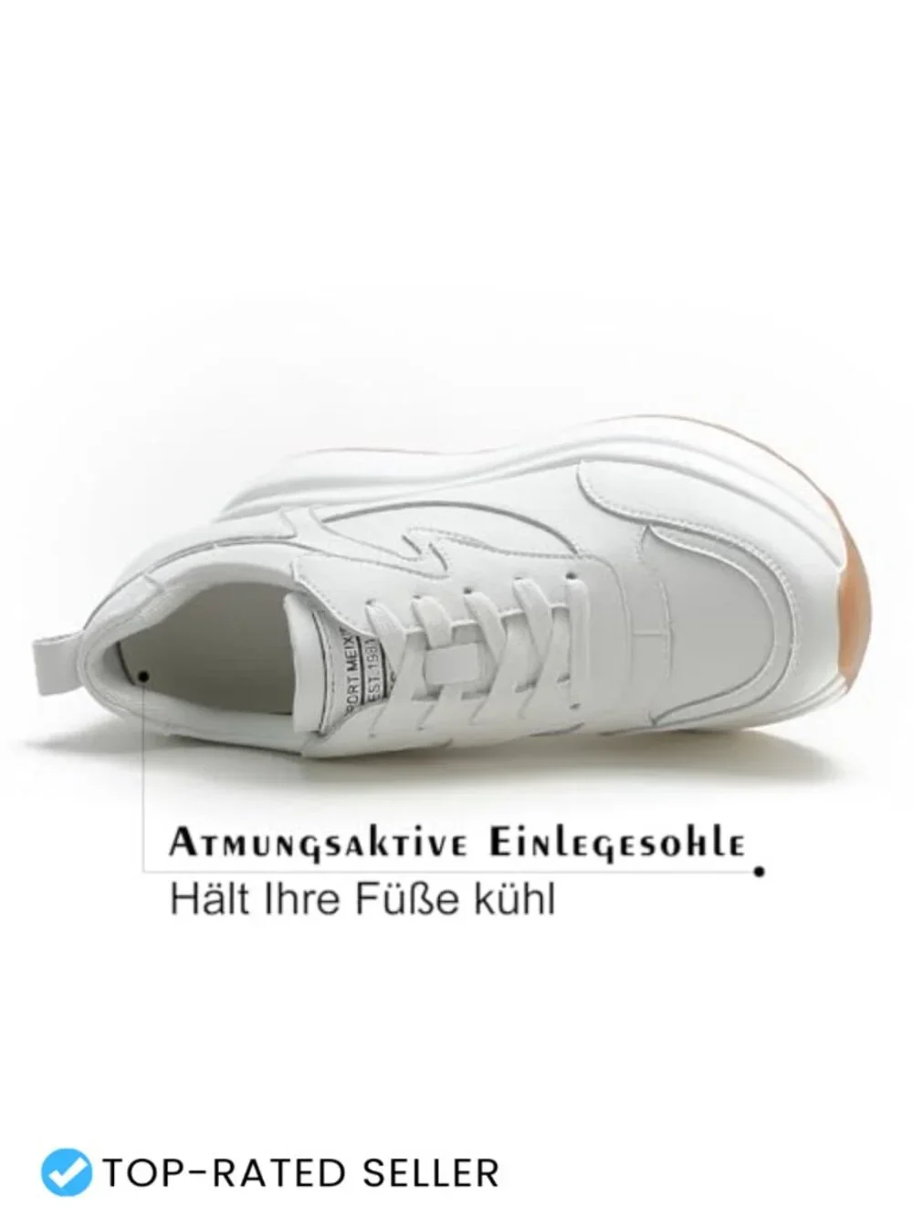 Wedge Platform Sneakers for Women Leather Upper Hidden Heel 3.94